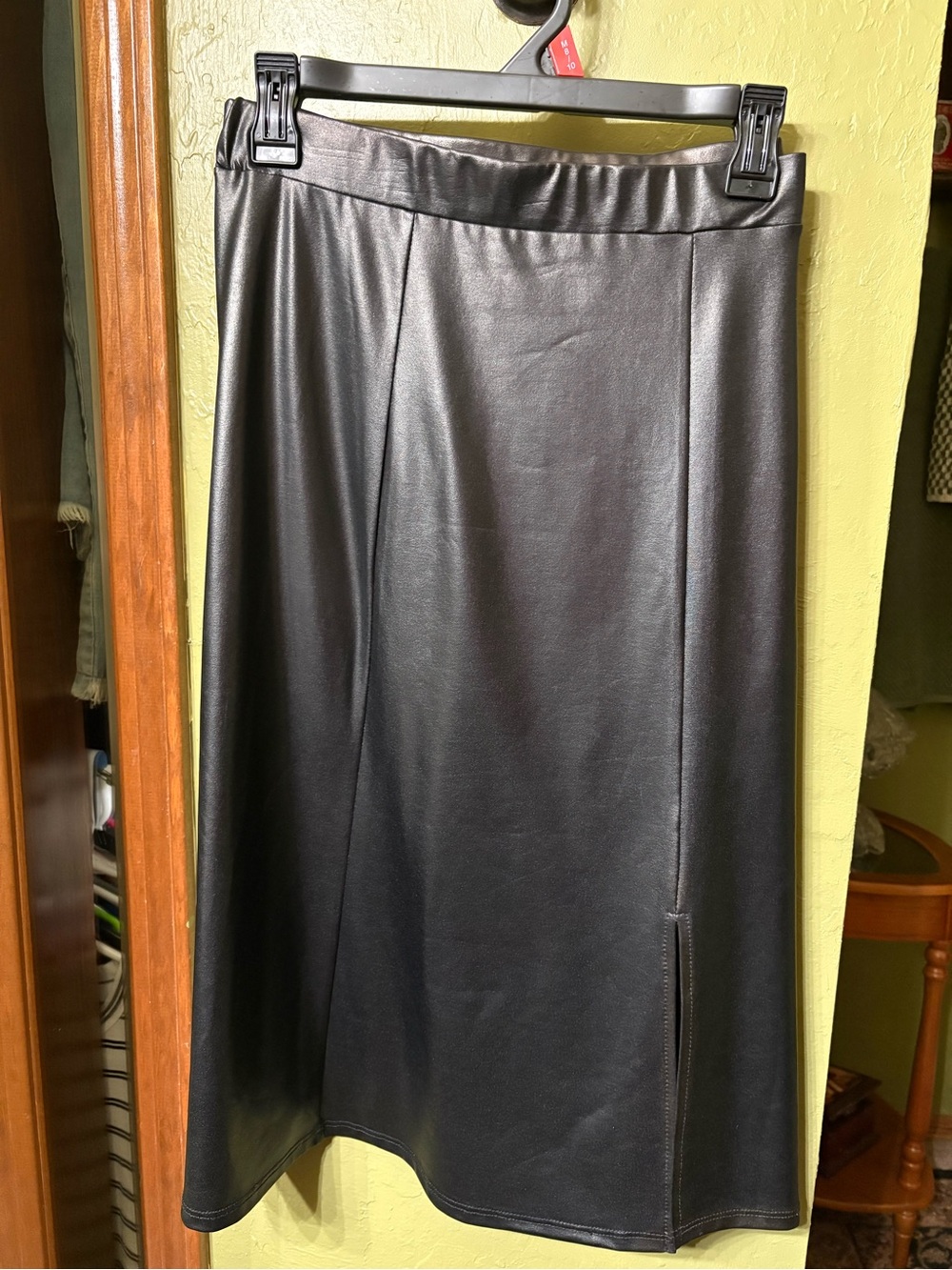 Black Faux Leather A-Line Midi Skirt Mila&Milan Sz L